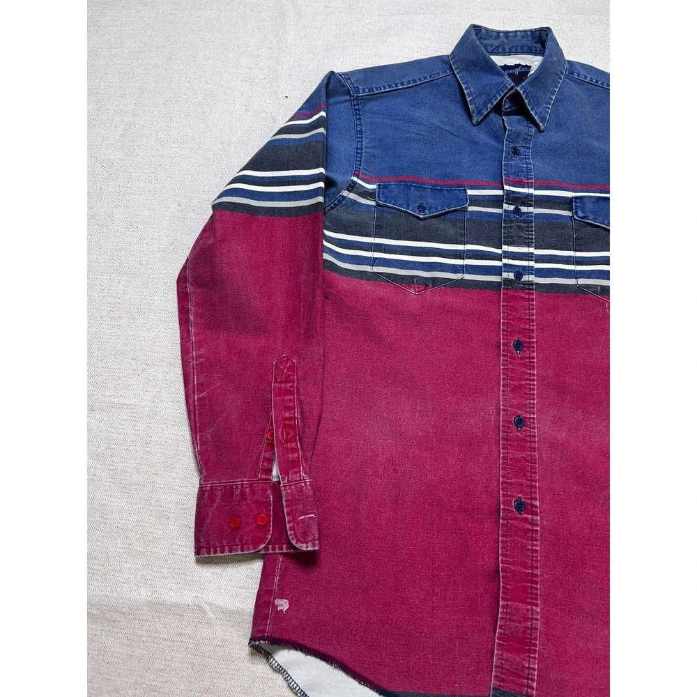 Vintage Wrangler X-Long Tails Denim Shirt Men's 15-33 Blue Button Up Western USA